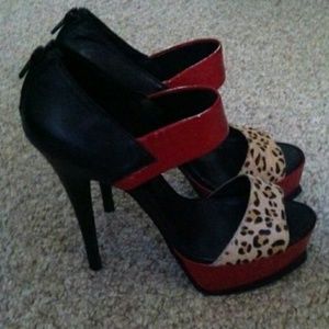 Animal print heels with red patent leather